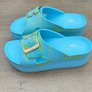 DR. SCHOLL'S  Original Goals Platform Slide Sandal - angel blue sz 8